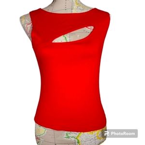 VINTAGE Y2K B MOSS Size Medium Red Stretch Sleeveless Cut Out Bodycon Blouse